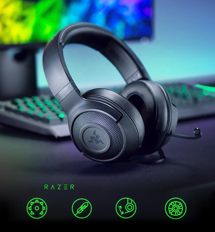 Casque de jeu Razer Kraken X 3,5 mm, son surround 7.1, écouteurs de jeu